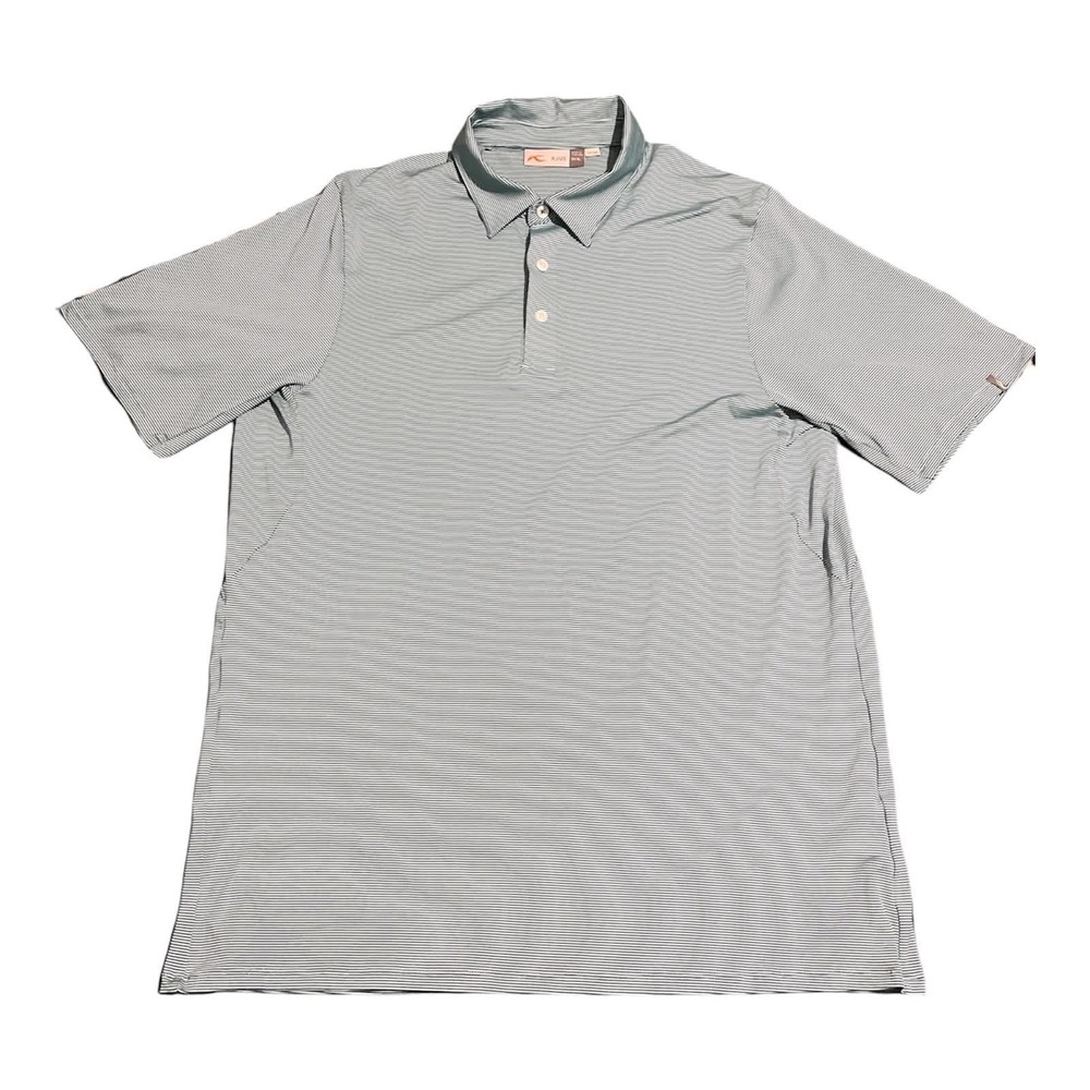 KJUS Polo Shirt Mens XL Blue White Striped Short Sleeve UPF 50 Golf Performance